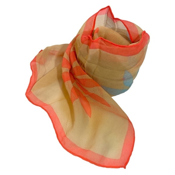Vintage Glentex Hand Rolled Made in Japan Silk Floral Daisy Scarf - Picture 1 of 9